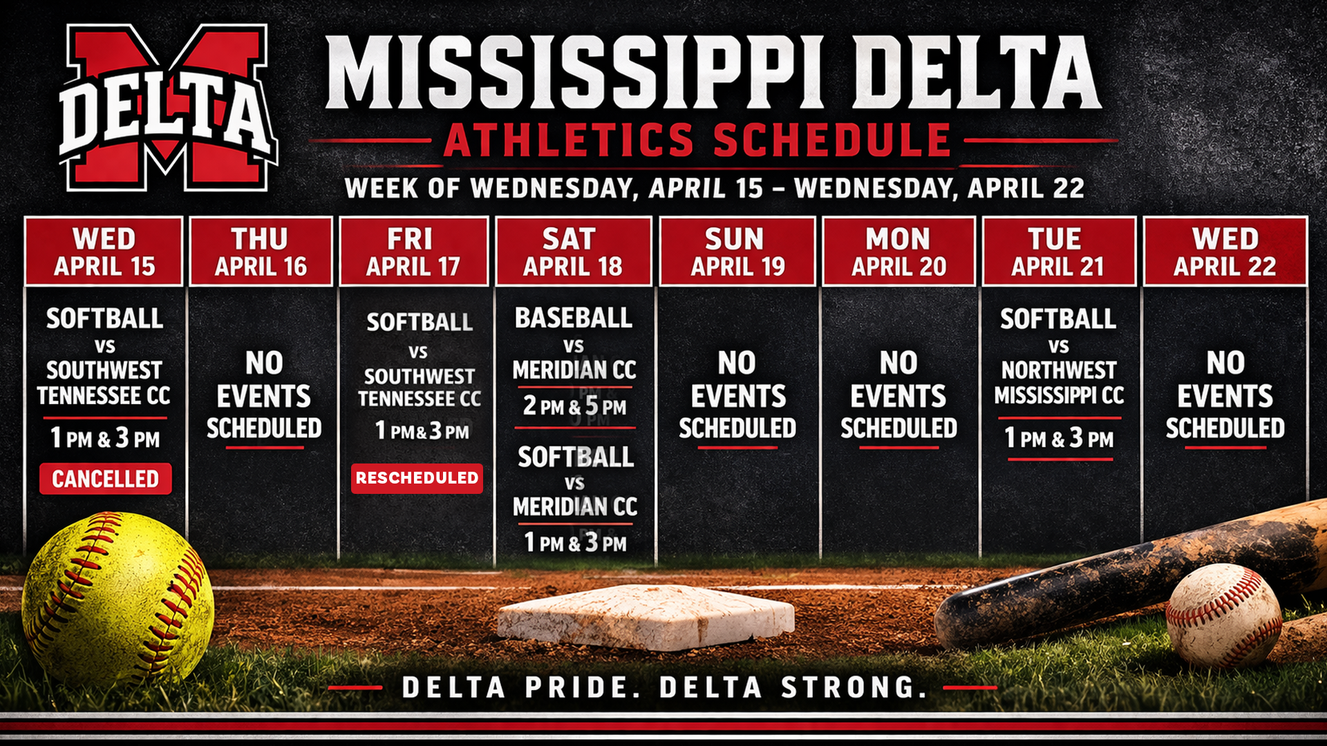 MDCC WEEKLY ATHLETIC SCHEDULE